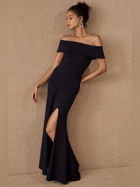 BHLDN Delice Off-the-Shoulder Black Crepe Dress Size 8 Formal Elegant Bridesmaid